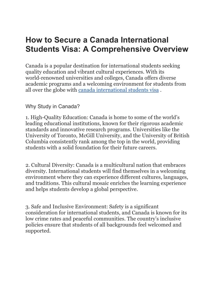 how to secure a canada international students