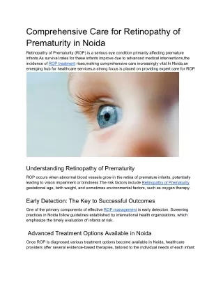Comprehensive Care for Retinopathy of Prematurity in Noida