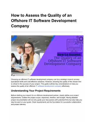 How to Assess the Quality of an Offshore IT Software Development Company