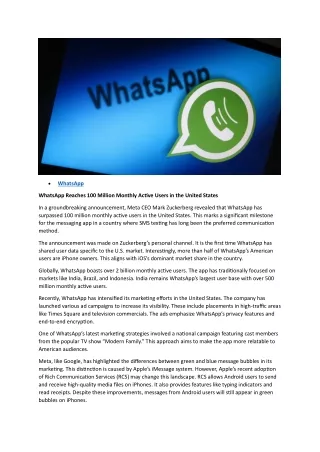 WhatsApp Reaches 100 Million Monthly Active Users in the United States