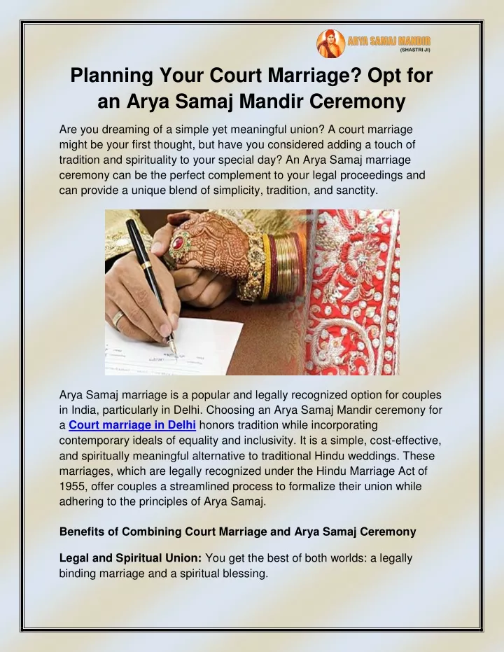 planning your court marriage opt for an arya