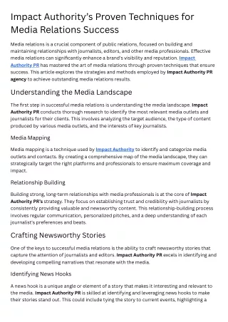 Impact Authority’s Proven Techniques for Media Relations Success