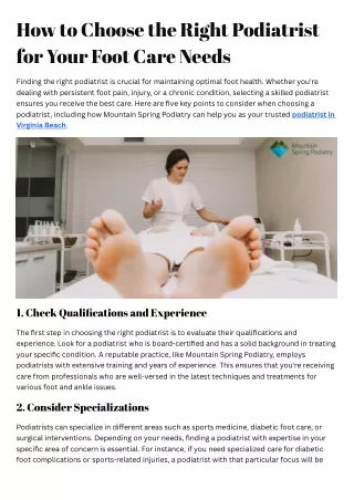 How to Choose the Right Podiatrist for Your Foot Care Needs