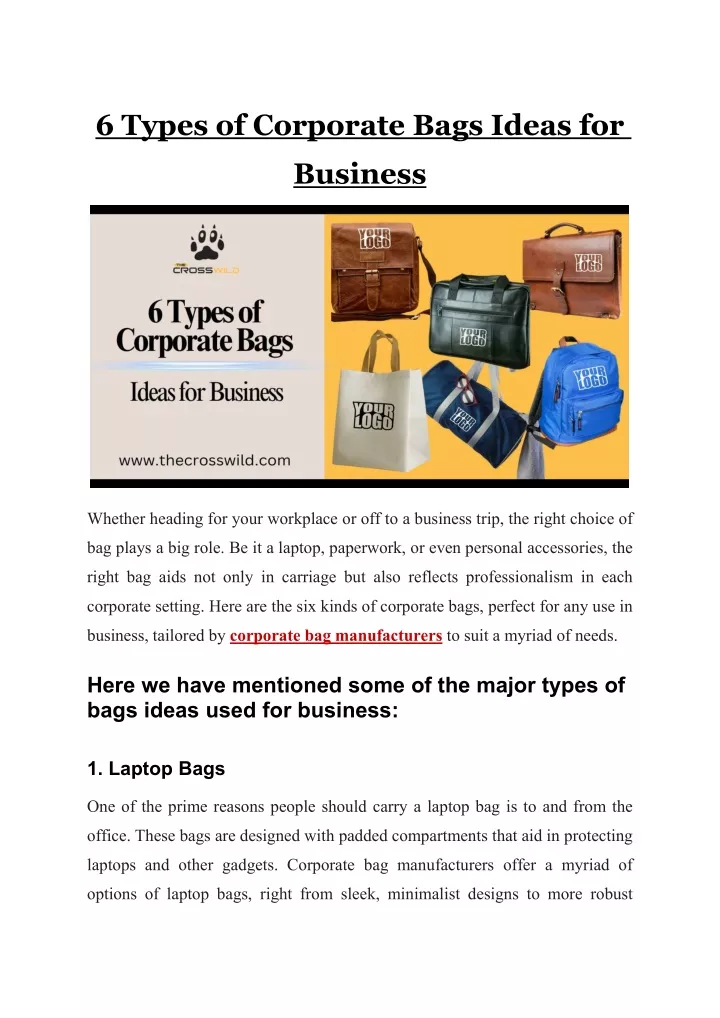 6 types of corporate bags ideas for business