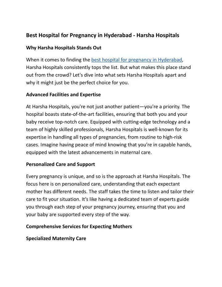 best hospital for pregnancy in hyderabad harsha