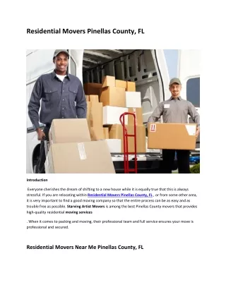 Residential Movers Pinellas County FL