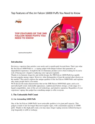 top features of the jnr falcon 16000 puffs
