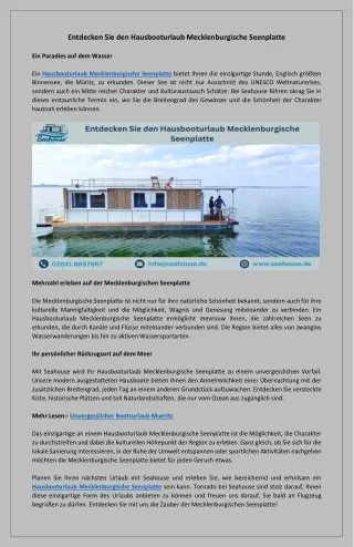 Erleben Sie Natur pur mit dem Hausbooturlaub Mecklenburgische Seenplatte