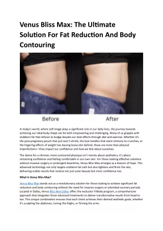 Venus Bliss Max: Fat Reduction And Body Contouring