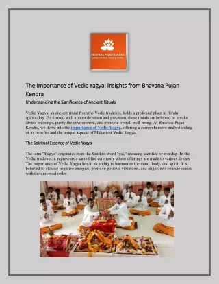 The Importance of Vedic Yagya: Insights from Bhavana Pujan Kendra