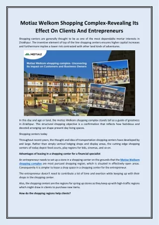 Motiaz Welkom Shopping Complex-Revealing Its Effect On Clients And Entrepreneurs