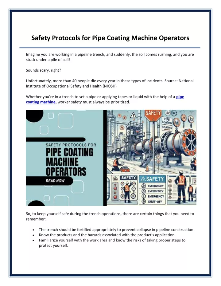 safety protocols for pipe coating machine