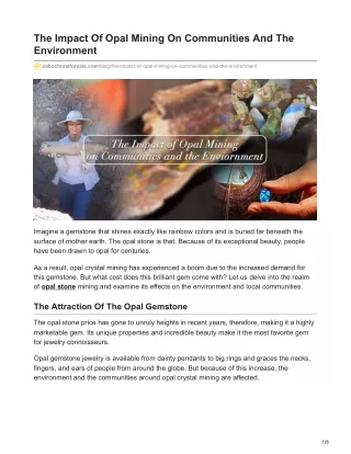 The Impact Of Opal Mining On Communities And The Environment