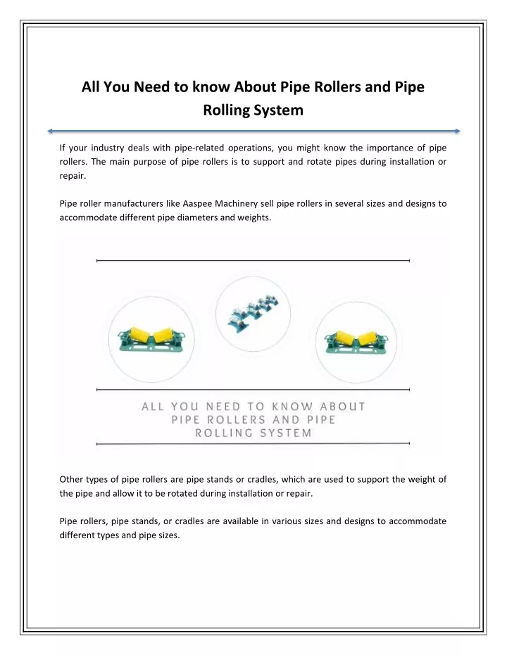 all you need to know about pipe rollers and pipe