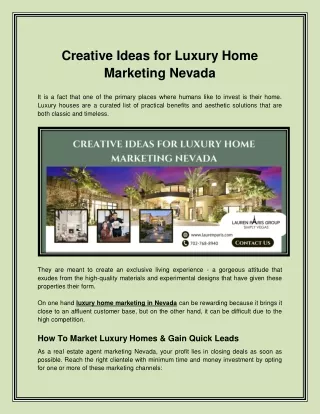 Creative Ideas for Luxury Home Marketing Nevada
