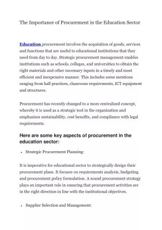 The Importance of Procurement in the Education Sector