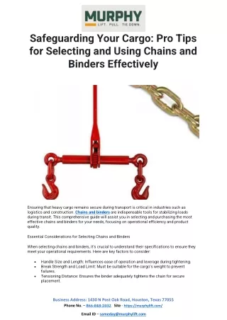 Safeguarding Your Cargo: Pro Tips for Selecting and Using Chains and Binders Eff