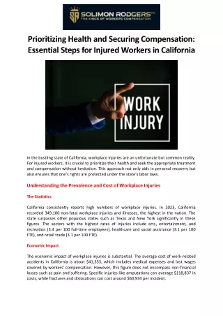 Prioritizing Health and Securing Compensation Essential Steps for Injured Workers in California
