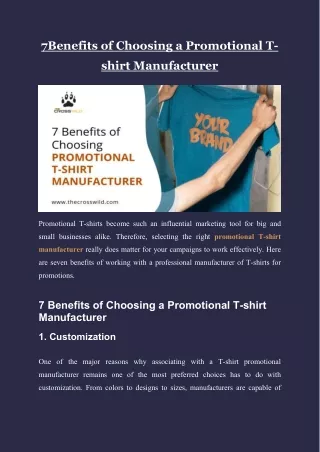 7 Benefits of Choosing a Promotional T-shirt Manufacturer