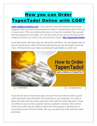 how you can order tapentadol online with cod