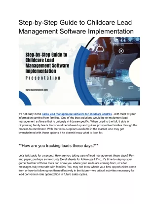 Step-by-Step Guide to Childcare Lead Management Software Implementation