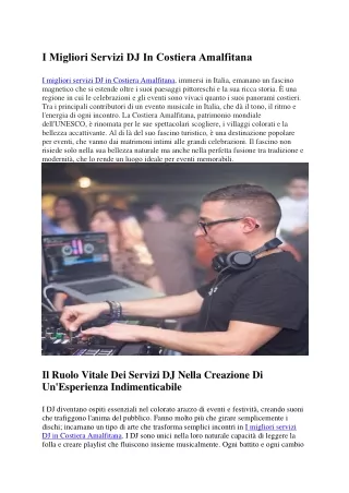 I Migliori Servizi DJ In Costiera Amalfitana