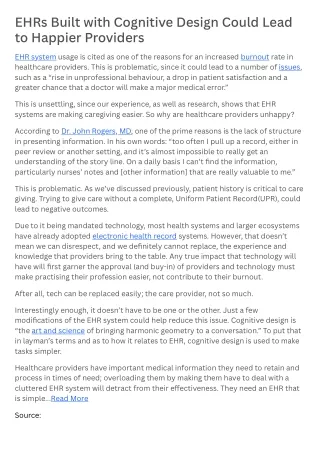 EHRs Built with Cognitive Design Could Lead to Happier Providers