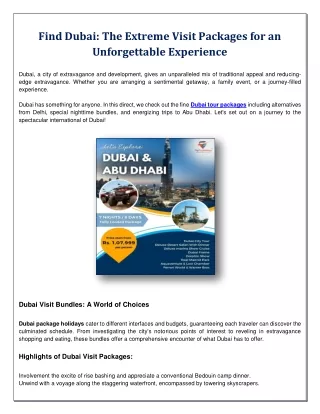 Find Dubai: The Extreme Visit Packages for an Unforgettable Experience