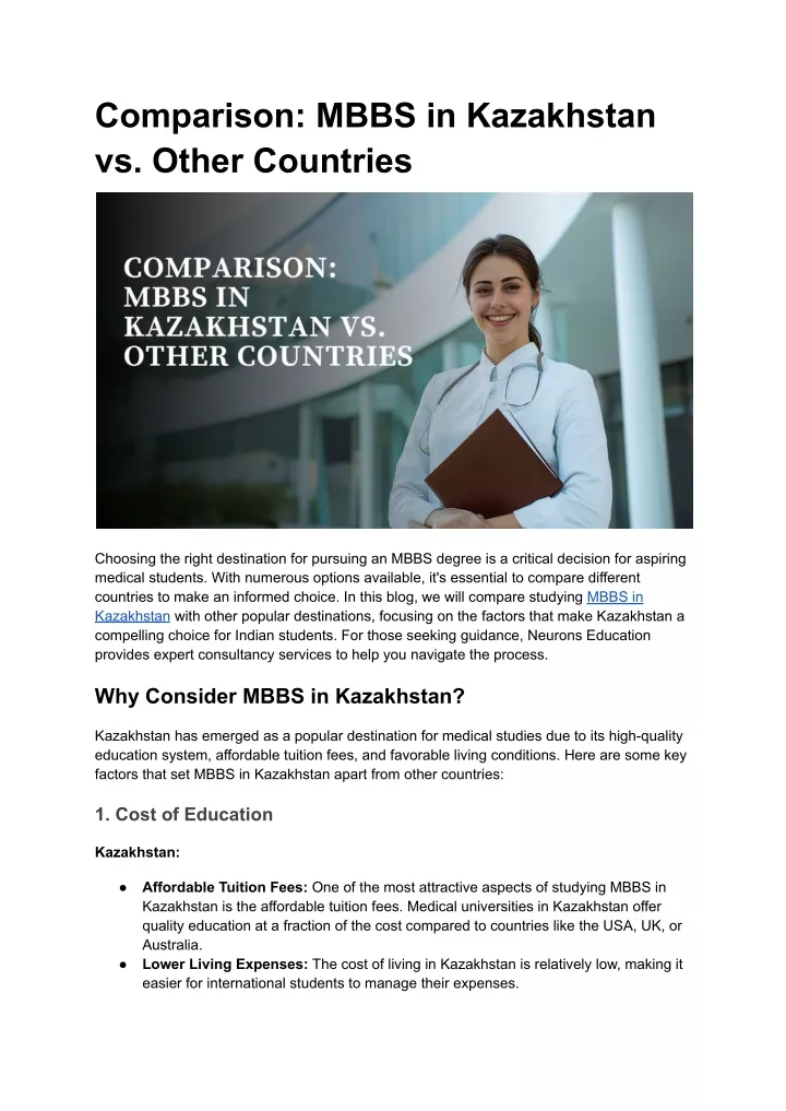 comparison mbbs in kazakhstan vs other countries