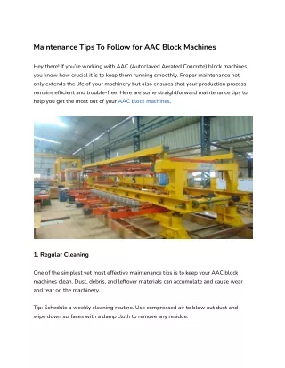 Maintenance Tips To Follow for AAC Block Machines