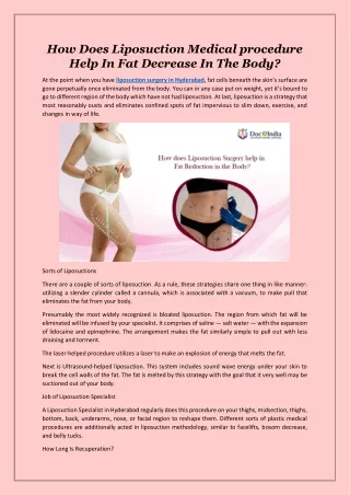 How Does Liposuction Medical procedure Help In Fat Decrease In The Body?