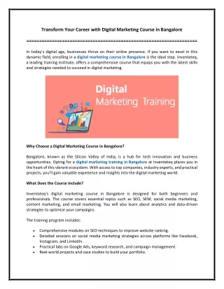 Transform Your Career with Digital Marketing Course in Bangalore