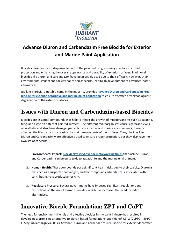 advance diuron and carbendazim free biocide