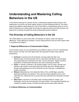Understanding and Mastering Calling Behaviors in the US