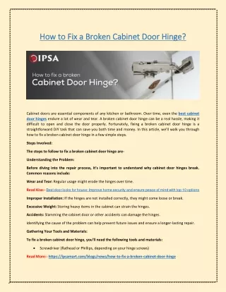 How to Fix a Broken Cabinet Door Hinge?