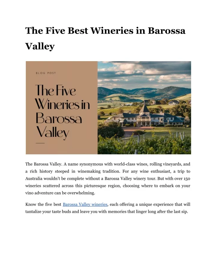 PPT The Five Best Wineries in Barossa Valley PowerPoint Presentation ID13445037