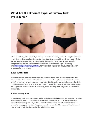 What Are the Different Types of Tummy Tuck Procedures