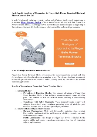 Cost-Benefit Analysis of Upgrading to Finger Safe Power Terminal Blocks of Elmex