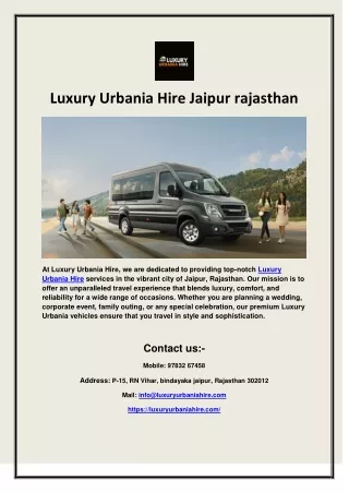 Luxury Urbania Hire Jaipur rajasthan