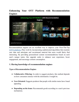 Enhancing Your OTT Platform with Recommendation Engines