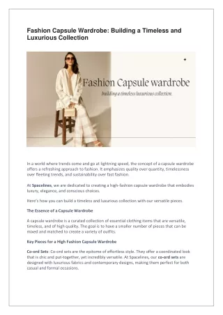 Fashion Capsule Wardrobe: Building a Timeless and Luxurious Collection