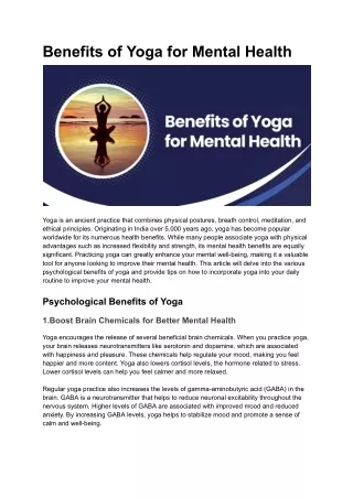 Benefits of Yoga for Mental Health