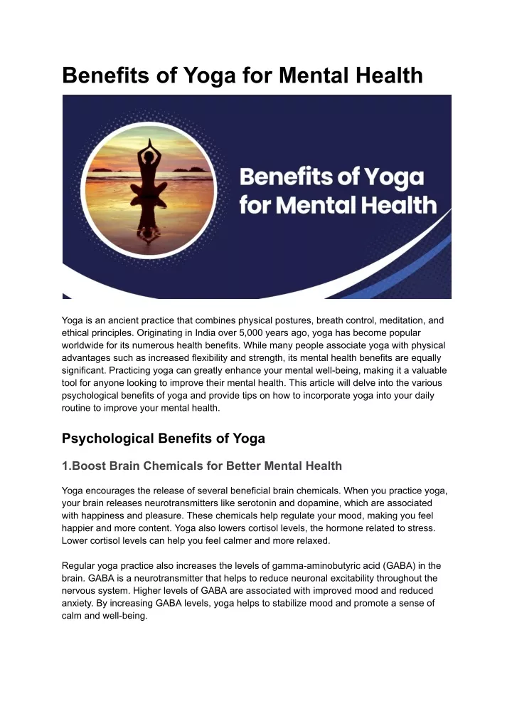 benefits of yoga for mental health