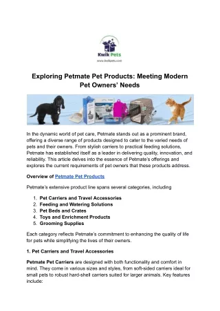 Exploring Petmate Pet Products: Meeting Modern Pet Owners’ Needs