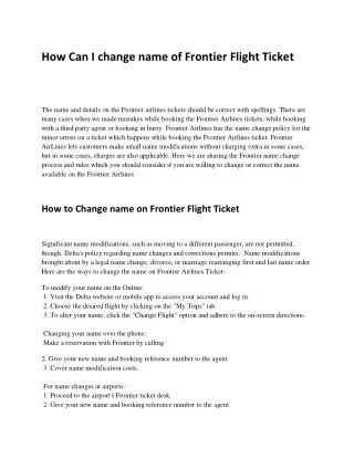 How Can I change name of Frontier Flight Ticket