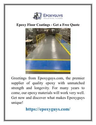 Epoxy Floor Coatings  Get a Free Quote