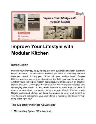 Improve Your Lifestyle with Modular Kitchen