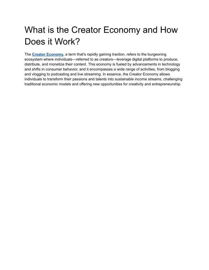 what is the creator economy and how does it work