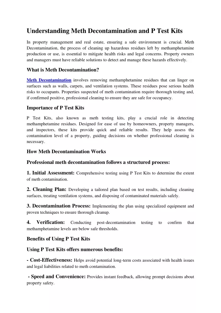 understanding meth decontamination and p test kits