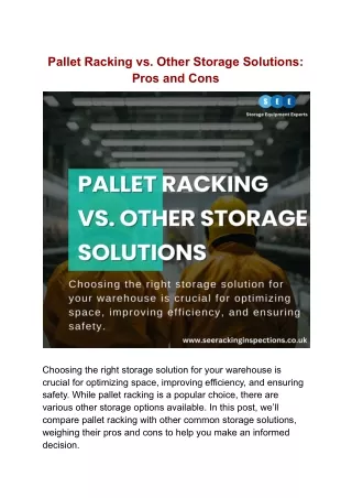 Pallet Racking vs. Other Storage Solutions: Pros and Cons